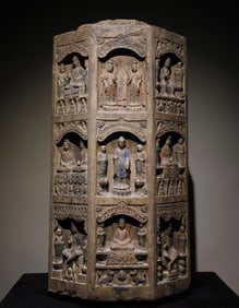 Tang Dynasty bluestone painted thousand Buddha pillars