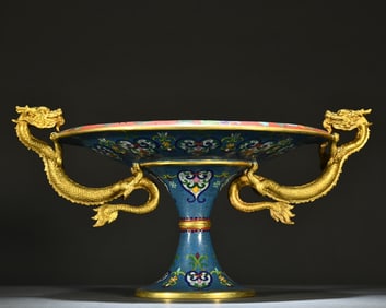 One cloisonné cloisonné double dragon fruit plate