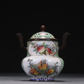 A piece of Qing copper painting enamel Fushou three multi-grain incense burner