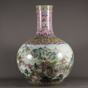 Yongzheng year of the Qing Dynasty made pastel depiction of gold landscape character story pattern