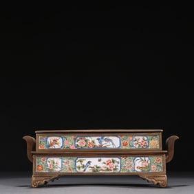 A piece of Qing bronze fetal painting, enamel flower and bird pattern double-layer incense burner