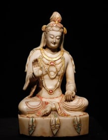 Tang Dynasty white marble painted Guanyin