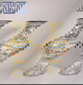 Qing Qianlong copper tire painting enamel open window to live and work in peace and contentment