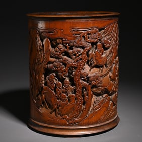 An old Tibetan bamboo carving character story pen holder study room ornaments