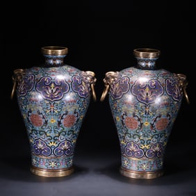 A pair of Qing Dynasty cloisonné lion earrings amphora plum bottles
