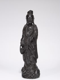 Rosewood fish basket Guanyin standing statue