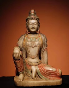 Tang Dynasty white marble painted Buddha statue