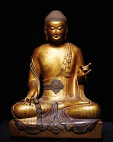 Northern Qi bluestone gilded painted Buddha statue