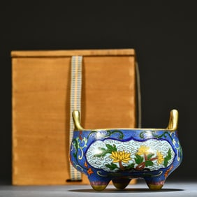 Qianlong cloisonne three-legged incense burner