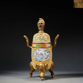 Bronze fetal painting enamel incense burner