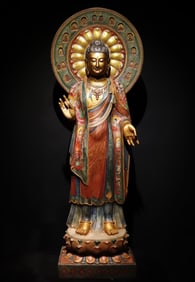 Tang Dynasty bluestone gilded painted Buddha statue