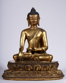A piece of Qing Dynasty bronze gilt immovable Buddha sitting