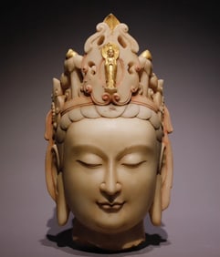 Northern Qi white marble gold painted Guanyin head