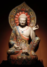 Tang Dynasty white marble painted Buddha