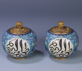 A pair of Qing Qianlong cloisonné entwined branch Arwen jars