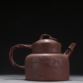 A piece of Shao Zhongyou's purple sand pile plastic landscape pavilion hemp rope ear teapot