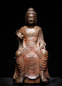 Tang Dynasty bluestone painted Buddha statue