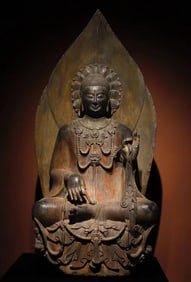 Northern Qi bluestone painted Buddha