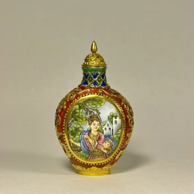 Qing Qianlong bronze gilt painting enamel Westerner snuff bottle
