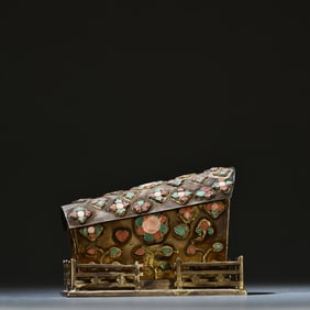 An old collection of silver-inlaid treasure floral pattern relics coffin ornaments