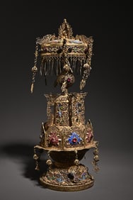 An old collection of silver-gilt burnt blue inlaid treasure scholar's ornaments