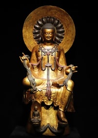 Northern Qi bluestone gilded painted Buddha