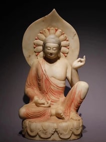 Northern Qi white marble painted Buddha statue
