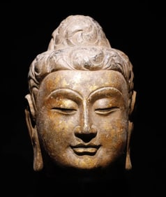 Tang Dynasty bluestone gold Buddha head