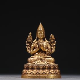 A piece of Qing Dynasty bronze gilt Tsongkhapa