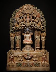 Tang Dynasty white marble painted hollow Buddha statue