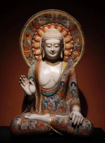 Tang Dynasty white marble painted Buddha