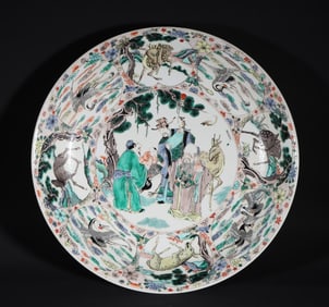 An old collection of Qing Dynasty Kangxi colorful figure plate
