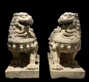 Tang Dynasty white marble lion pair