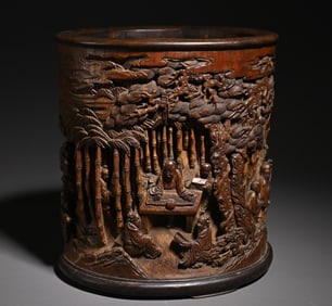 An old Tibetan bamboo carving character story pen holder study room ornaments