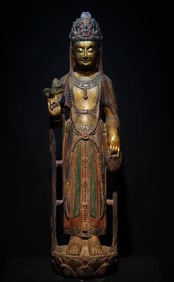 Northern Qi bluestone painted gilded Buddha statue