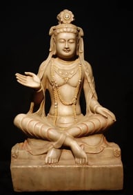 Tang Dynasty white marble painted Guanyin