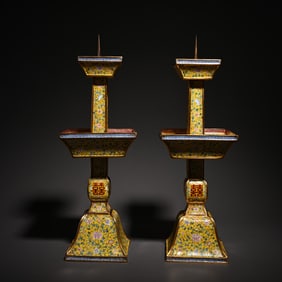 A pair of old Tibetan enamel candlesticks for the study room