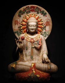 Northern Qi white marble painted Buddha statue