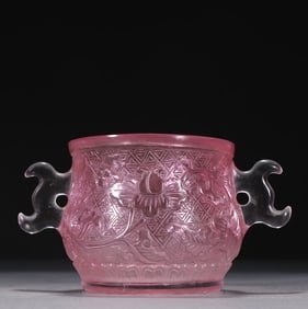A piece of glass carved floral pattern amphora incense burner