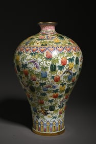 An old Tibetan enamel color entwined flower plum vase ornament