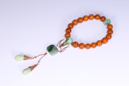 Late Qing Dynasty old beeswax eighteen sons handheld