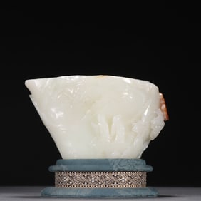 A piece of Hetian jade seed material carved landscape figure pine cup