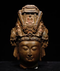 Tang Dynasty bluestone painted Guanyin Buddha head