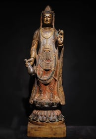 Tang Dynasty bluestone painted Guanyin standing statue