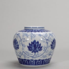 Qing Yongzheng blue and white entwined branches lotus pattern Tianzi jar