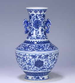 A Qing Qianlong blue and white entwined flower amphora
