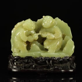 A Hetian topaz double child Fulu ornament