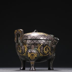 A piece of Han bronze wrong gold and silver tripod type lid furnace