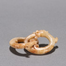 A piece of ancient jade carving double dragon pendant