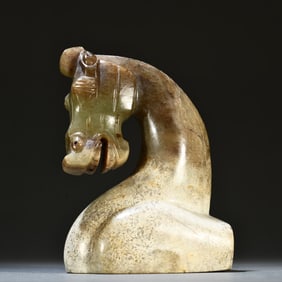 A piece of ancient jade horse head ornament